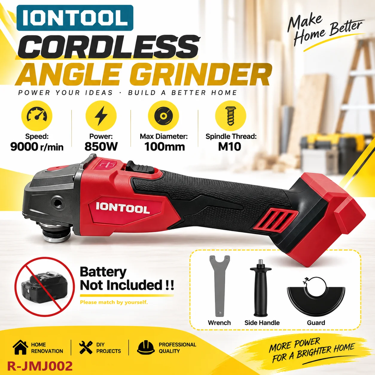 Brushless Grinder 100Mm 850W - IONTOOL – kompaktowa, wytrzymała, akumulatorowa szlifierka