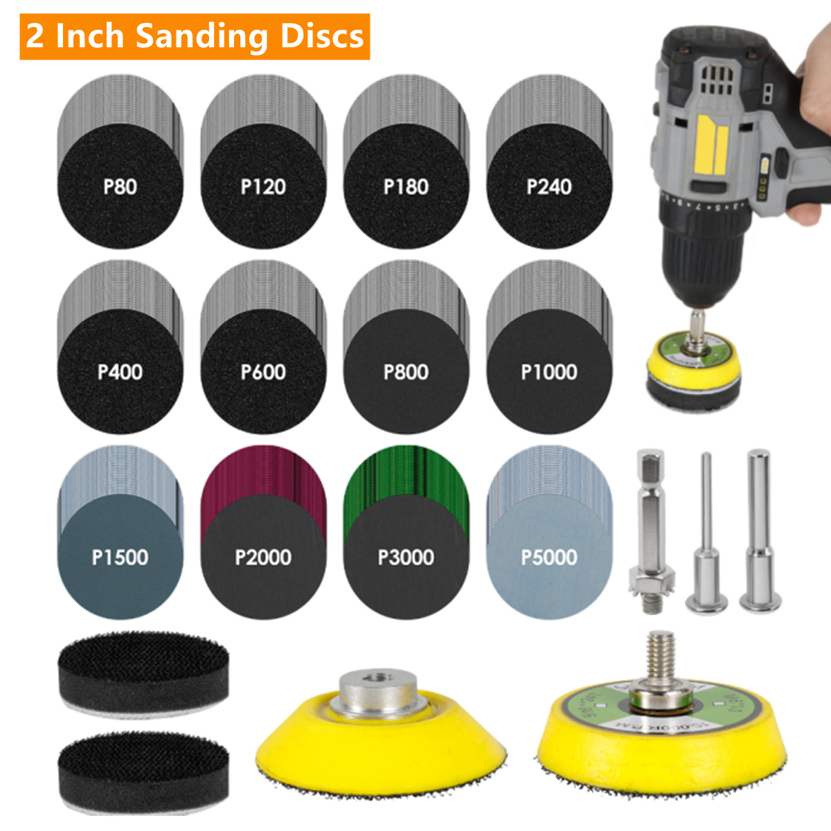 Grinder Polishing Pad Kit - 50/160/240 szt. Krążki ścierne 2/3 cala