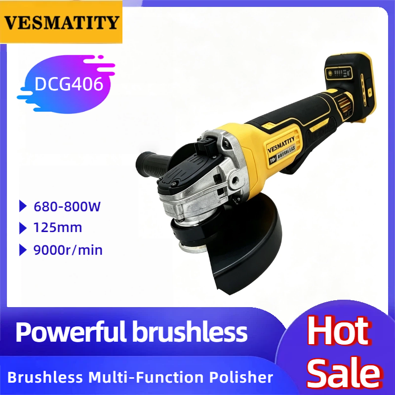 Cordless Angle Grinder 125Mm Brushless - Bezszczotkowa szlifierka kątowa Vesmatity DCG406 125mm
